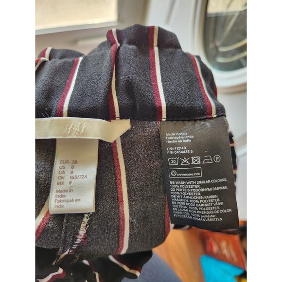 H&M Black with Red and White pinstripe Sheer Pants Size 8 Womens - Picture 2 of 3